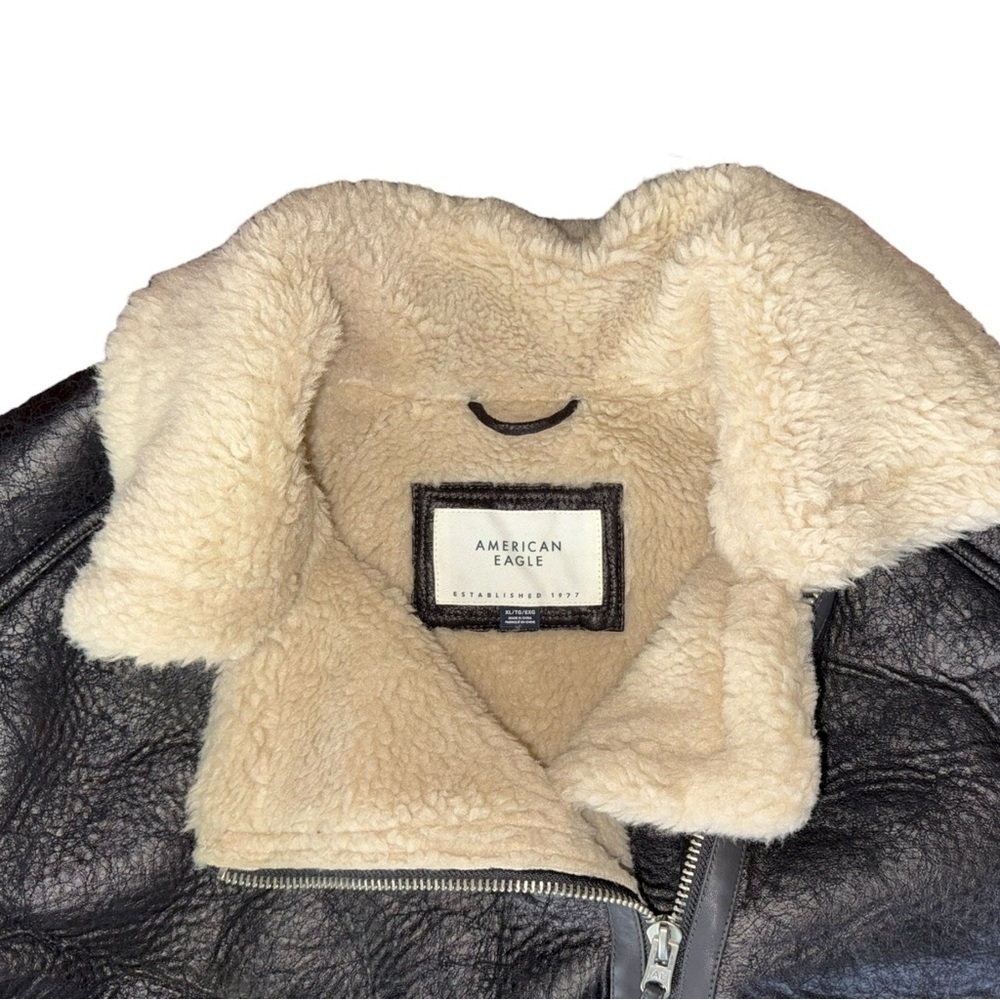 American Eagle AE Oversized Vegan Shearling Moto Jacket Black XL - Picture 8 of 16